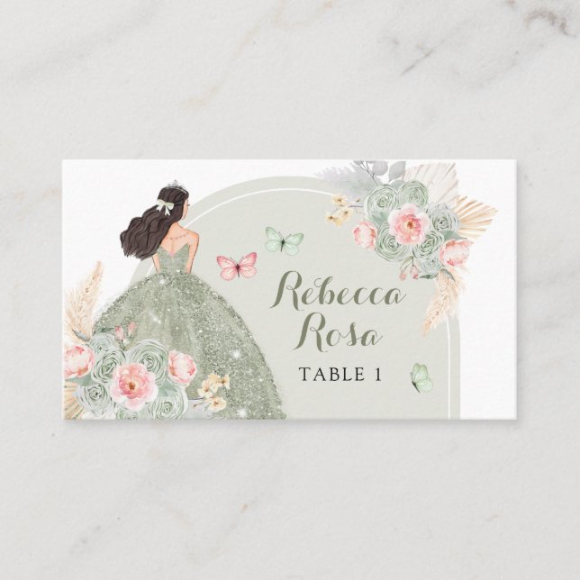 Carte De Placement Boho Sage Green Blush Pink Quinceañera (Devant)