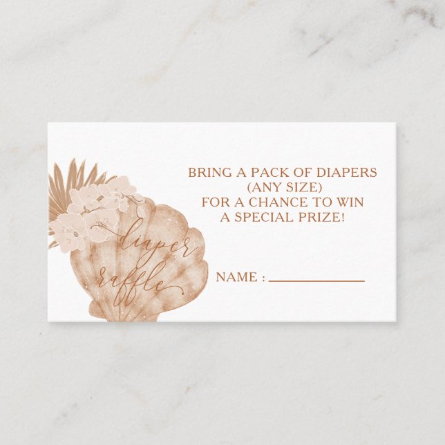 Carte De Placement Boho Seashell Baby shower Déchets Raffle Billets (Devant)
