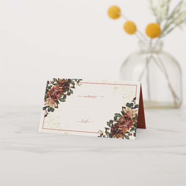 Carte De Placement Boho Terracotta Verdure Floral Mariage (Devant)