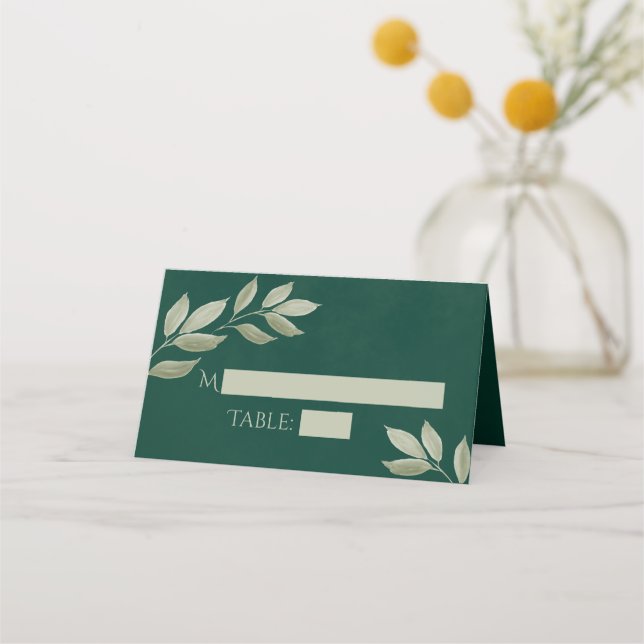 Carte De Placement Boîtes d'écriture Feuille Sage & Emerald (Devant)