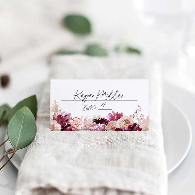 Carte De Placement Bonjour Bébé Bourgogne Baby shower Floral (Créateur téléchargé)