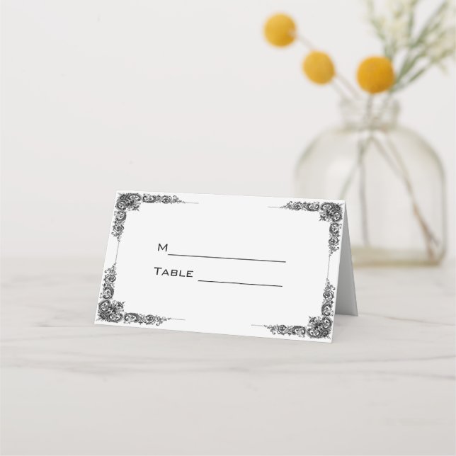 Carte De Placement Bordure florale noire simple (Devant)
