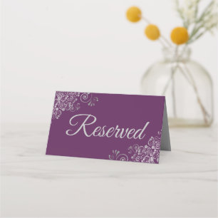Carte De Placement Boucles d'argent Élégant Plum violet Mariage Réser