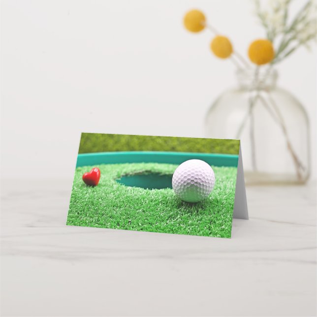 Carte De Placement Boule de golf avec coeur à côté du trou (Devant)
