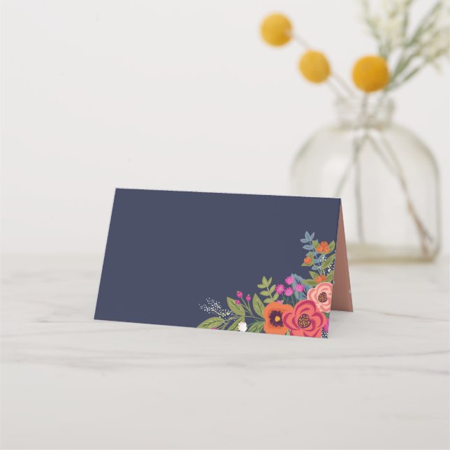 Carte De Placement Bouquet bohème - bleu marine (Devant)