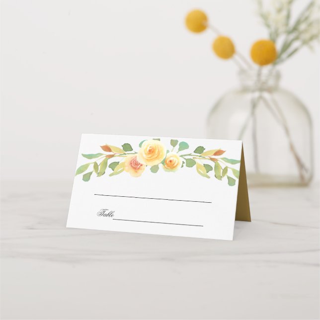 Carte De Placement Bouquet de rose jaune aquarelle (Devant)