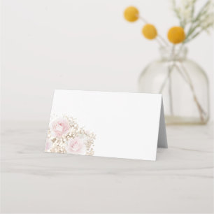 Carte De Placement bouquet de roses roses et baby's breath