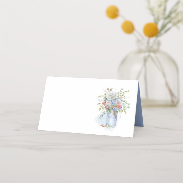 Carte De Placement Bouquet Fleur sauvage Rustique Tin Bucket Rose | (Devant)