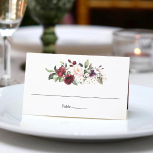 Carte De Placement Bouquet Floral Aquarelle Rouge Bourgogne Classique