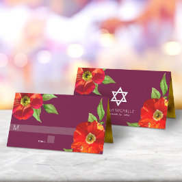 Carte De Placement Bourgogne Bat mitzvah Bold Floral Aquarelle modern