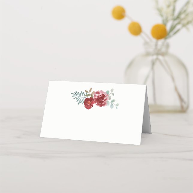 Carte De Placement Bourgogne Floral Rose Mariage du bouquet de feuill (Devant)
