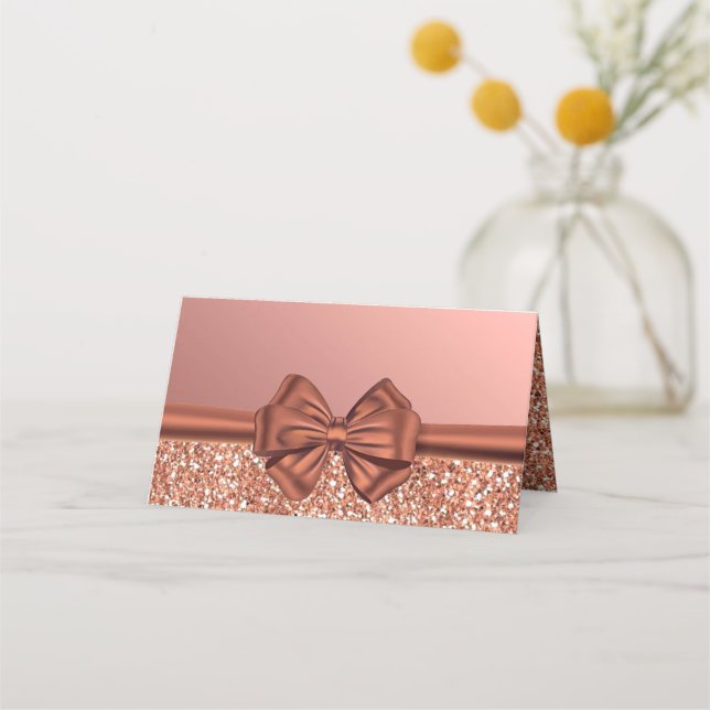 Carte De Placement Bow en satin rose or - (Devant)
