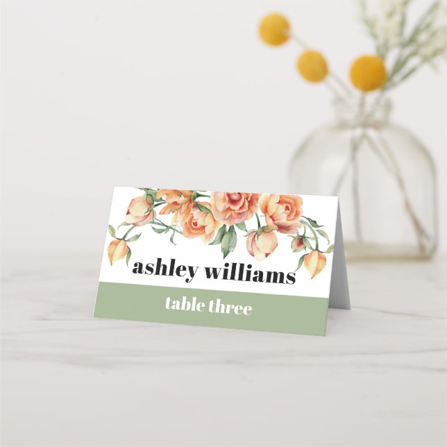 Carte De Placement Branche avec roses pêche sauge vert mariage floral (Devant)