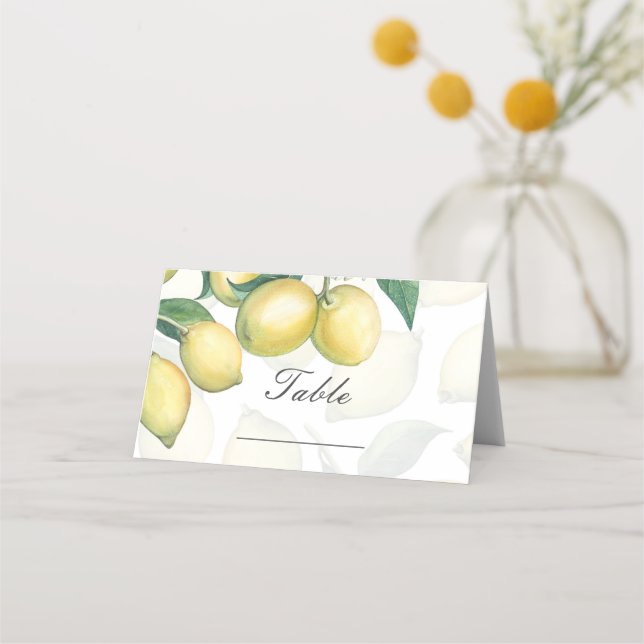 Carte De Placement Branches de citron Blanc & Jaune Pays Numéro de ta (Devant)