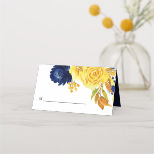 Carte De Placement Bright Gold Navy Blue Floral Mariage