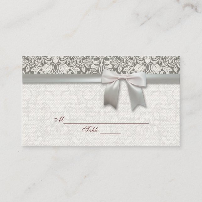 Carte De Placement brocade en dentelle blanche élégante (Devant)