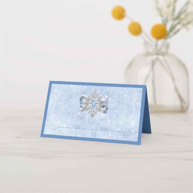 Carte De Placement Brochure Blue Snowflake Table de vacances Carte de (Devant)