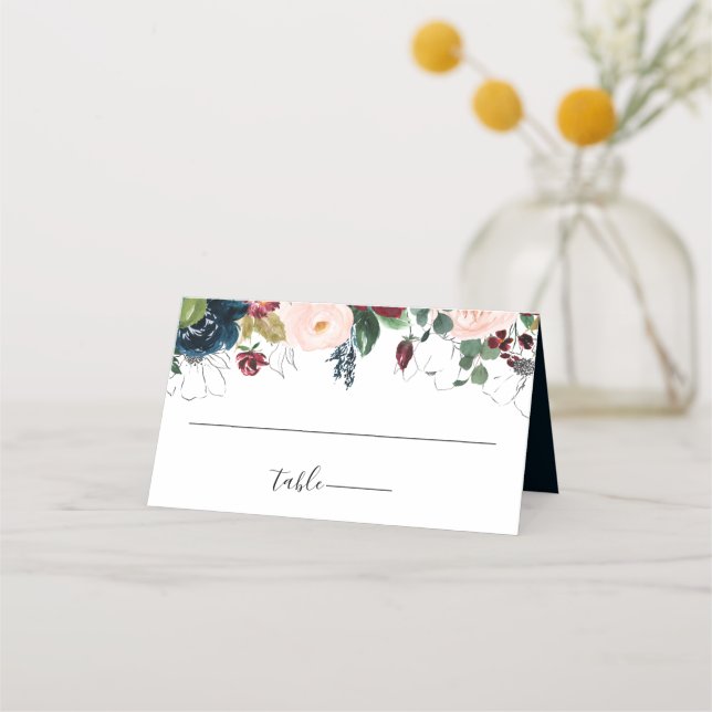 Carte De Placement Burgundy Blush Navy Floral Mariage (Devant)