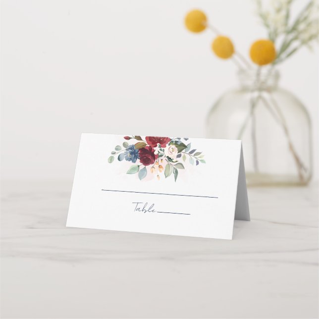 Carte De Placement Burgundy Floral Aquarelle Réception de mariage (Devant)