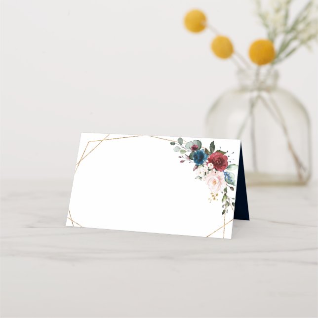 Carte De Placement Burgundy Navy Blush Floral Gold Mariage géométriqu (Devant)