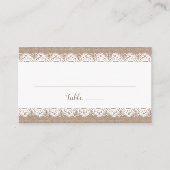 Carte De Placement Burlap et dentelle Mariage Plat Place Card, Rustiq (Devant)
