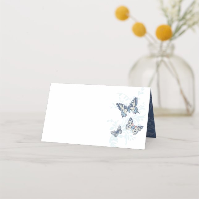 Carte De Placement Butterflies inked hand art blue wedding guest  (Devant)