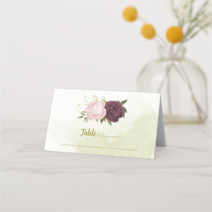 Carte De Placement cabernet rose fleurs vert feuilles