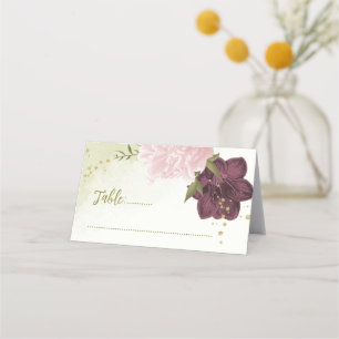 Carte De Placement cabernet rose fleurs vert feuilles