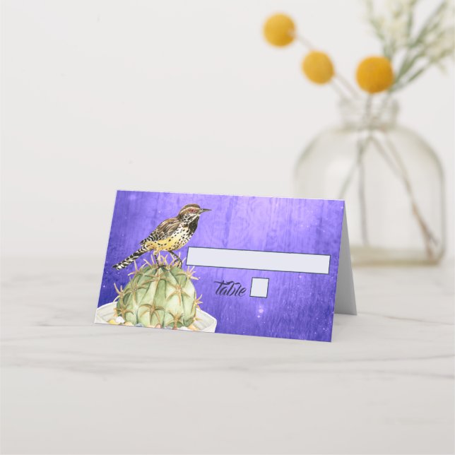 Carte De Placement Cactus aquarelle avec Mariage d'oiseaux Wren (Devant)