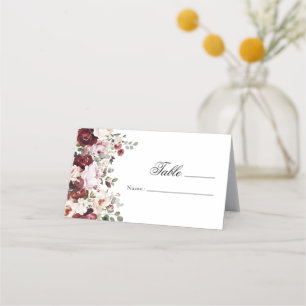 Carte De Placement Cadeau de mariage floral élégant bordeaux et rose
