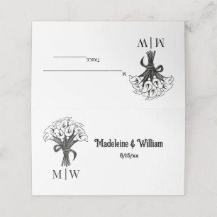 Carte De Placement Calla Lilies Bouquet Mariage Deux Initiales Noms