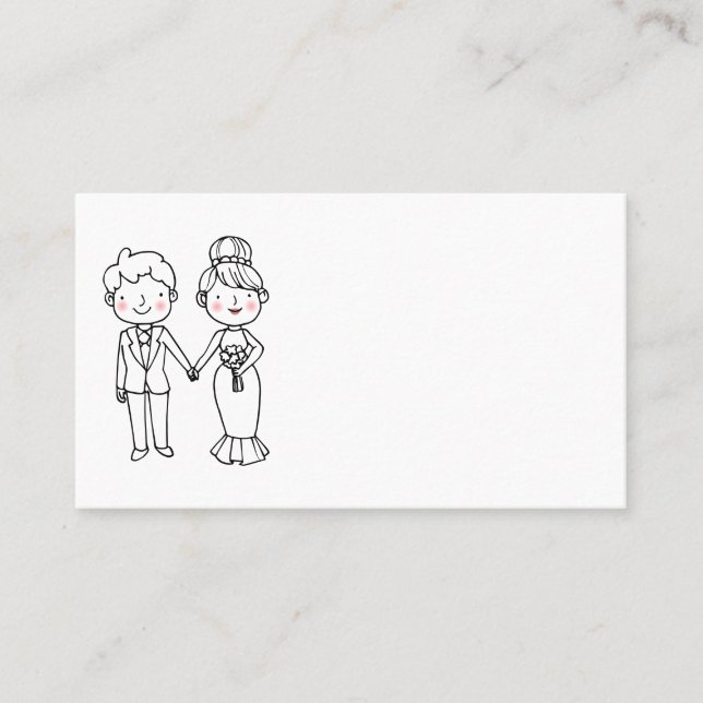 Carte De Placement Caricature de la mariée Black White Wedding Party (Devant)