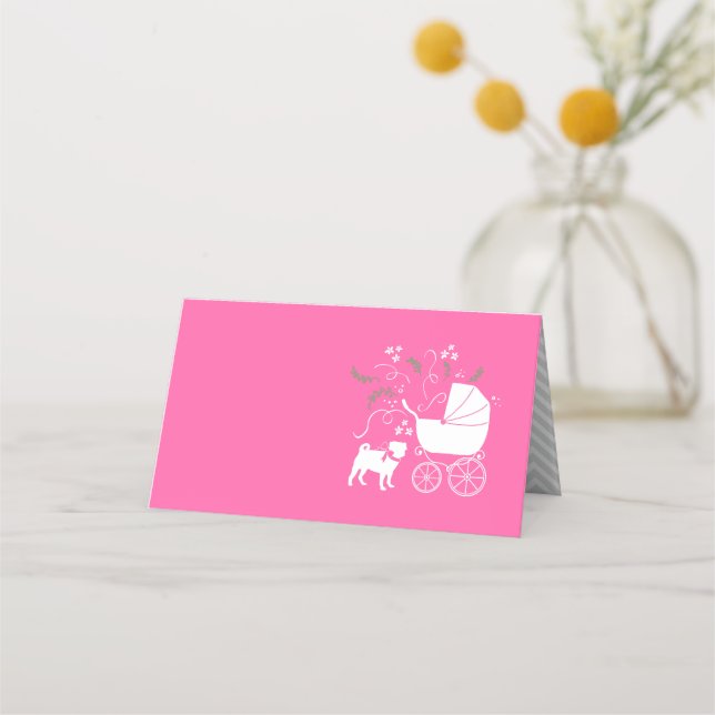 Carte De Placement Carlin chien Baby shower fille rose avec la mâchoi (Devant)