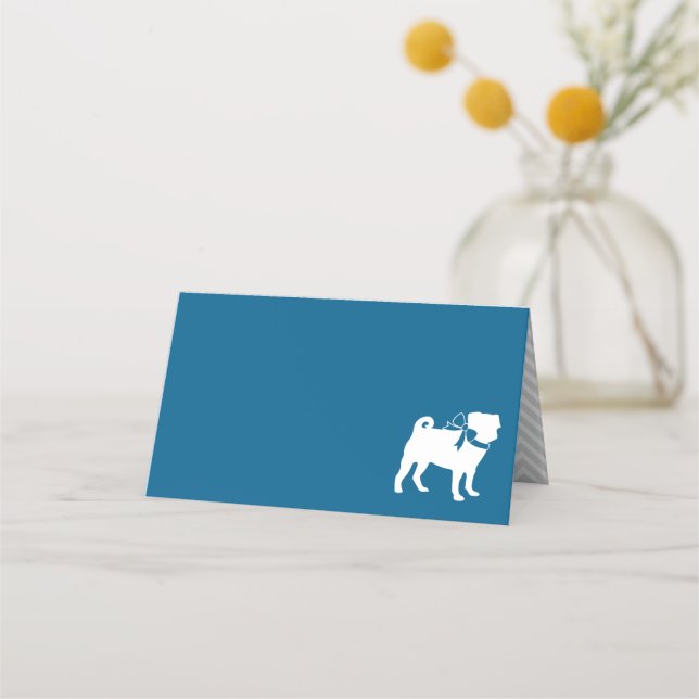 Carte De Placement Carlin Chien Baby shower Garçon Bleu avec Bow (Devant)