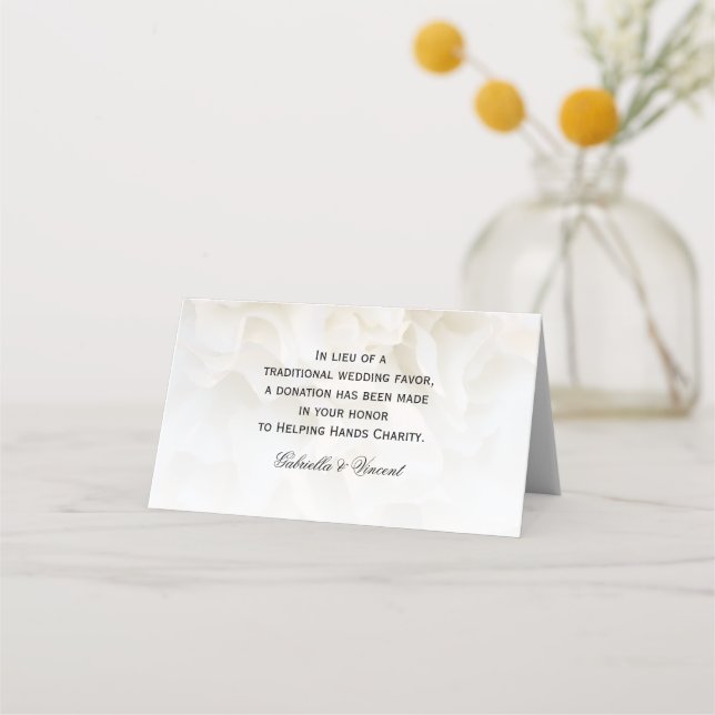 Carte De Placement Carnation blanche Floral Mariage Charity Favore (Devant)