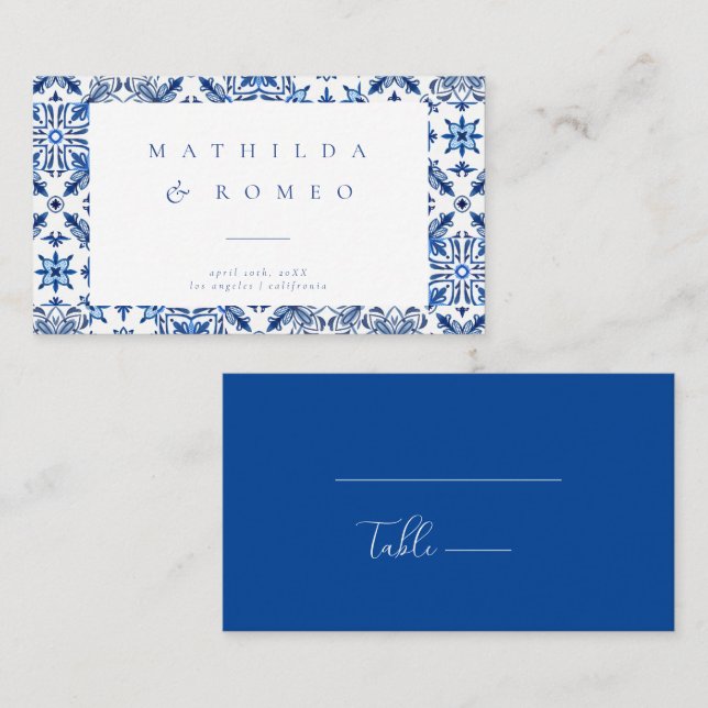 Carte De Placement Carrelage bleu méditerranéen et Mariage d'agrumes (Devant / Derrière)