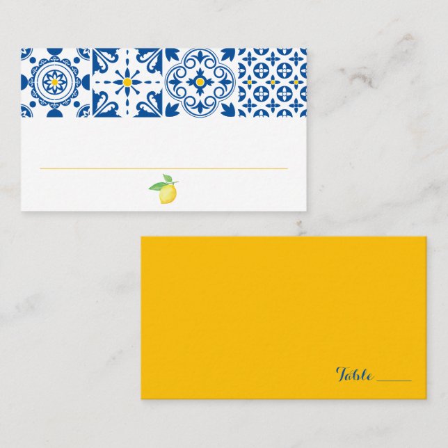 Carte De Placement Carrelage méditerranéen Aquarelle Mariage citron (Devant / Derrière)