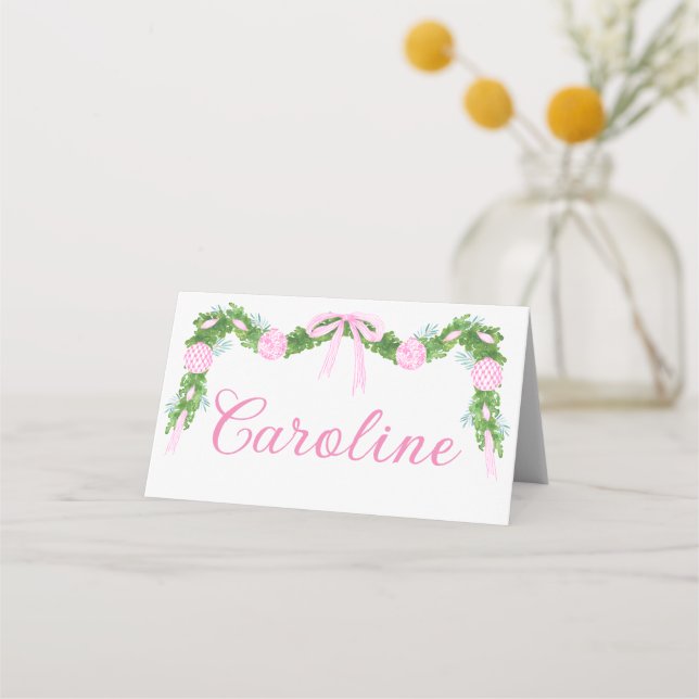 Carte De Placement Carte de lieu de Noël de l'Ornement rose (Devant)