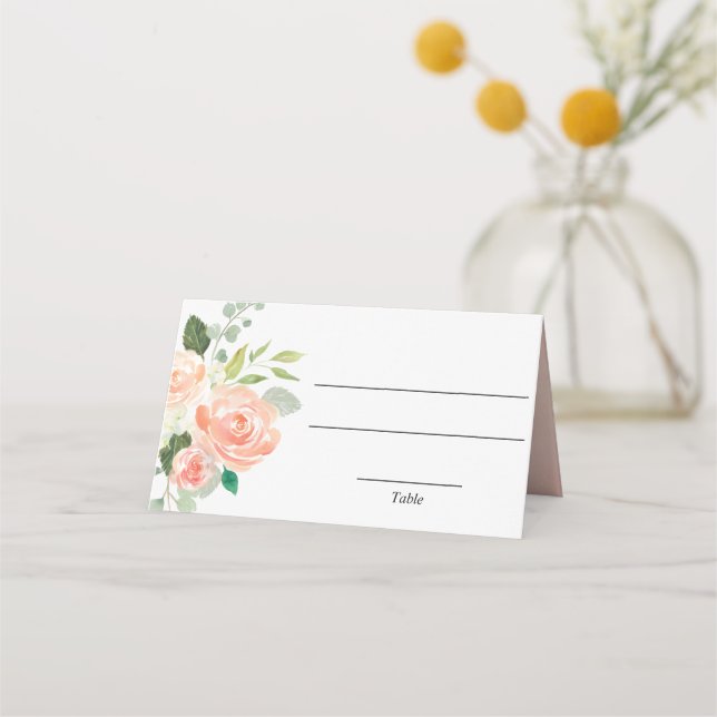 Carte De Placement Carte de lieu élégante avec feuillage floral pêche (Devant)