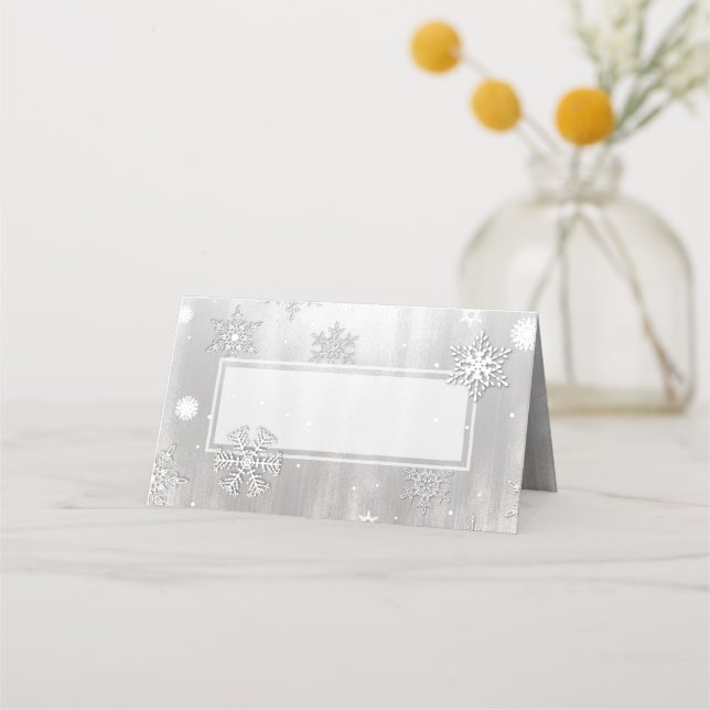Carte De Placement Carte de lieu pliée pour mariage d'hiver en argent (Devant)