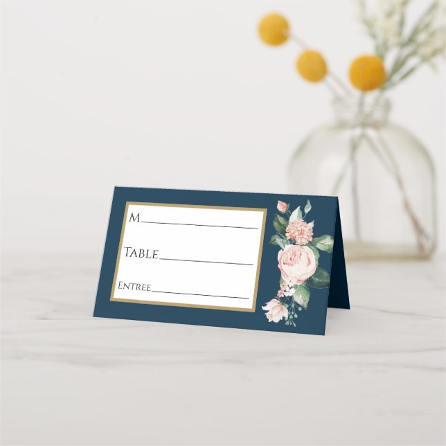 Carte De Placement Carte de Mariage Blush Floral Navy (Devant)