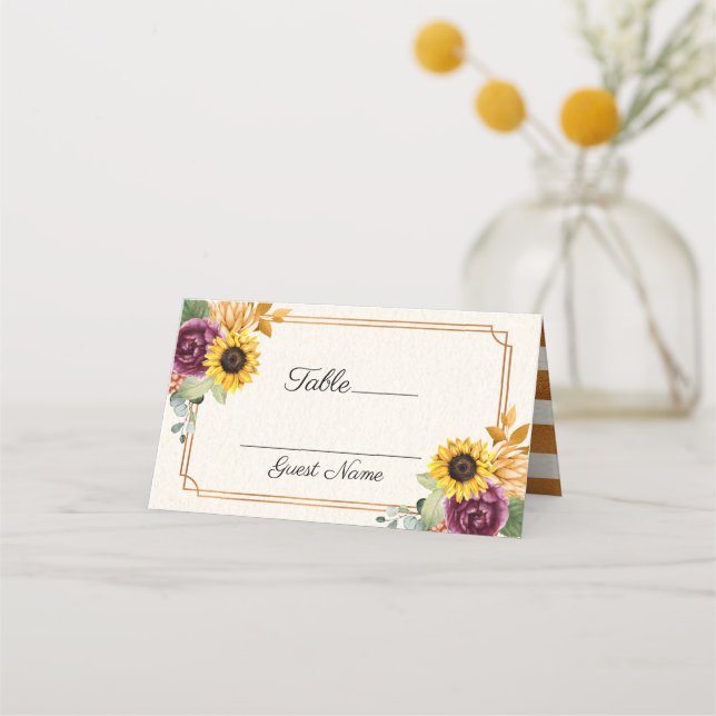 Carte De Placement Carte de Mariage de tournesol d'automne (Devant)