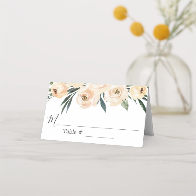 Carte De Placement Carte de Mariage Floral Beige Blanc (Devant)