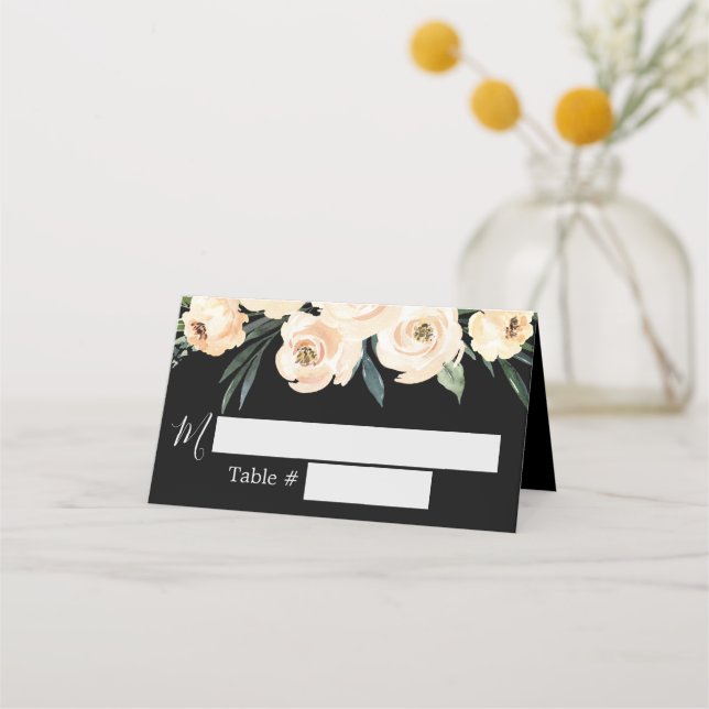 Carte De Placement Carte de Mariage Floral Beige Noir (Devant)