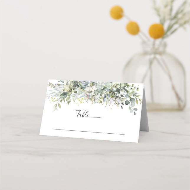Carte De Placement Carte de Mariage floral vert plié (Devant)