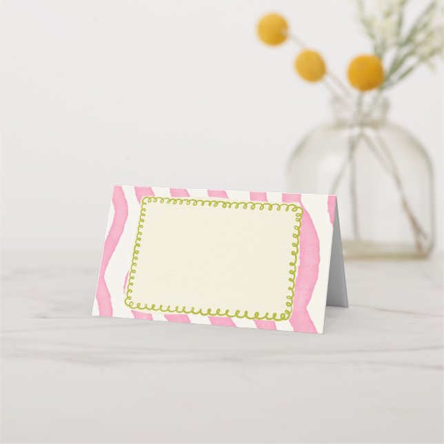 Carte De Placement Carte de Mariage moderne Whimssical rose & vert (Devant)