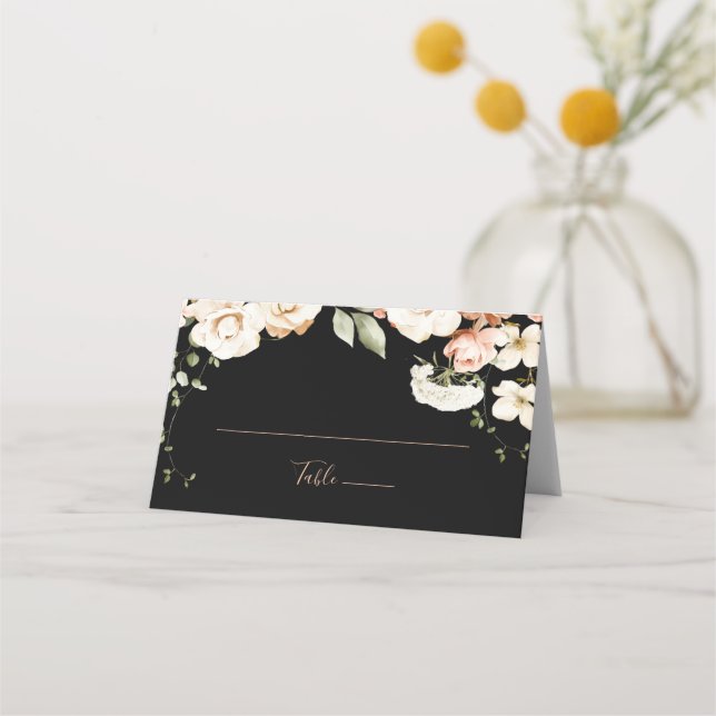 Carte De Placement Carte de Mariage Royal Floral Forme Noir (Devant)