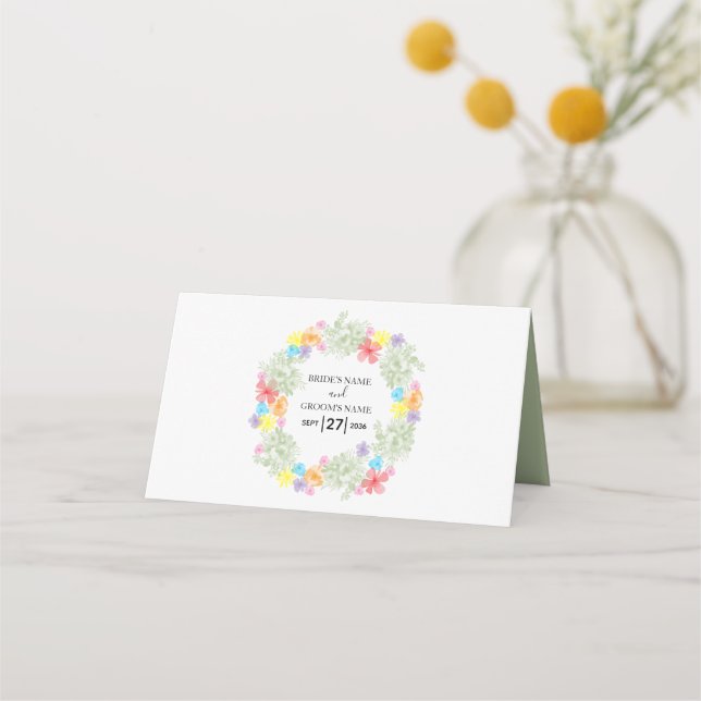 Carte De Placement Carte de Mariage Rustique Floral Wreath (Dos)
