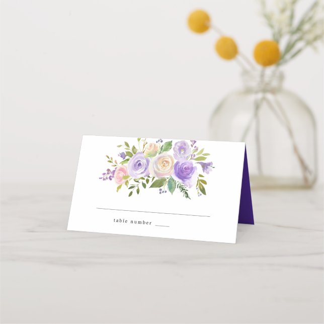 Carte De Placement Carte de Mariage Rustique Violet Floral (Devant)