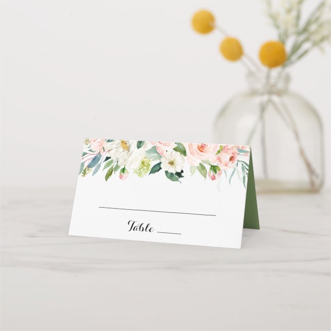 Carte De Placement Carte de Mariage simple Floral Green Calligraphy (Devant)